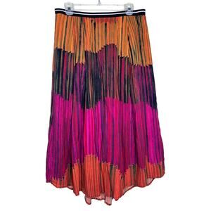Hunter Bell Sunflare Midi Skirt Size 10 Multicolor Rayon Full A-Line Lined